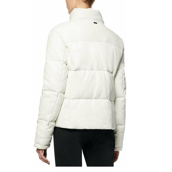 Marc New York Women's Faux-Leather Puffer Coat| Size Large | Color Ivory - Picture 2 of 4